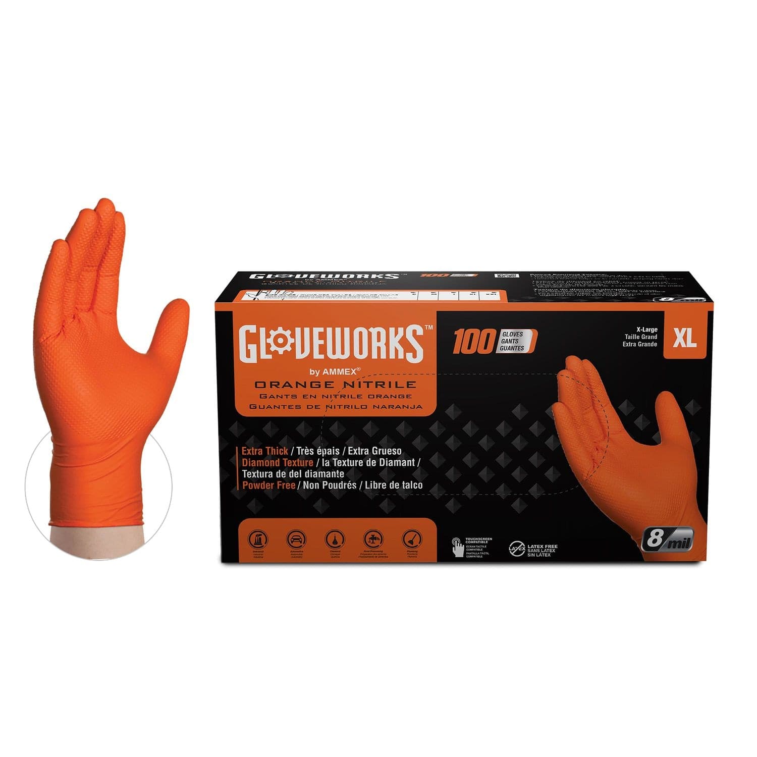 Extra Large Orange Nitrile Gloves 100 Pack